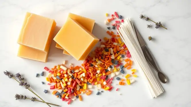 Libro de Esencia Marina abierto mostrando guía de ceras y herramientas para hacer velas.