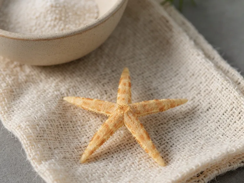 Estrellas de mar filipinas naturales sobre lino, detalle de textura marina