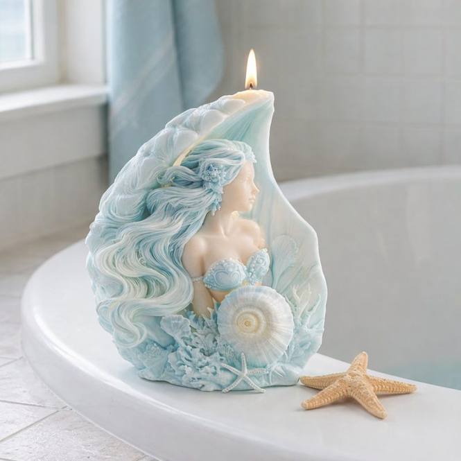 Molde vela sirena en una concha