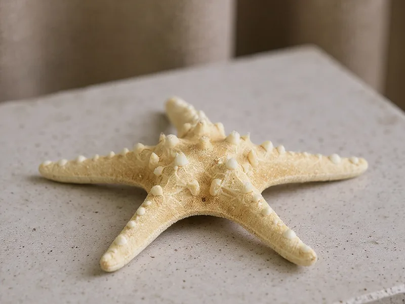 Detalle de estrella de mar Horn natural sin tratar de 7,5-9cm, mostrando sus relieves y textura auténtica.
